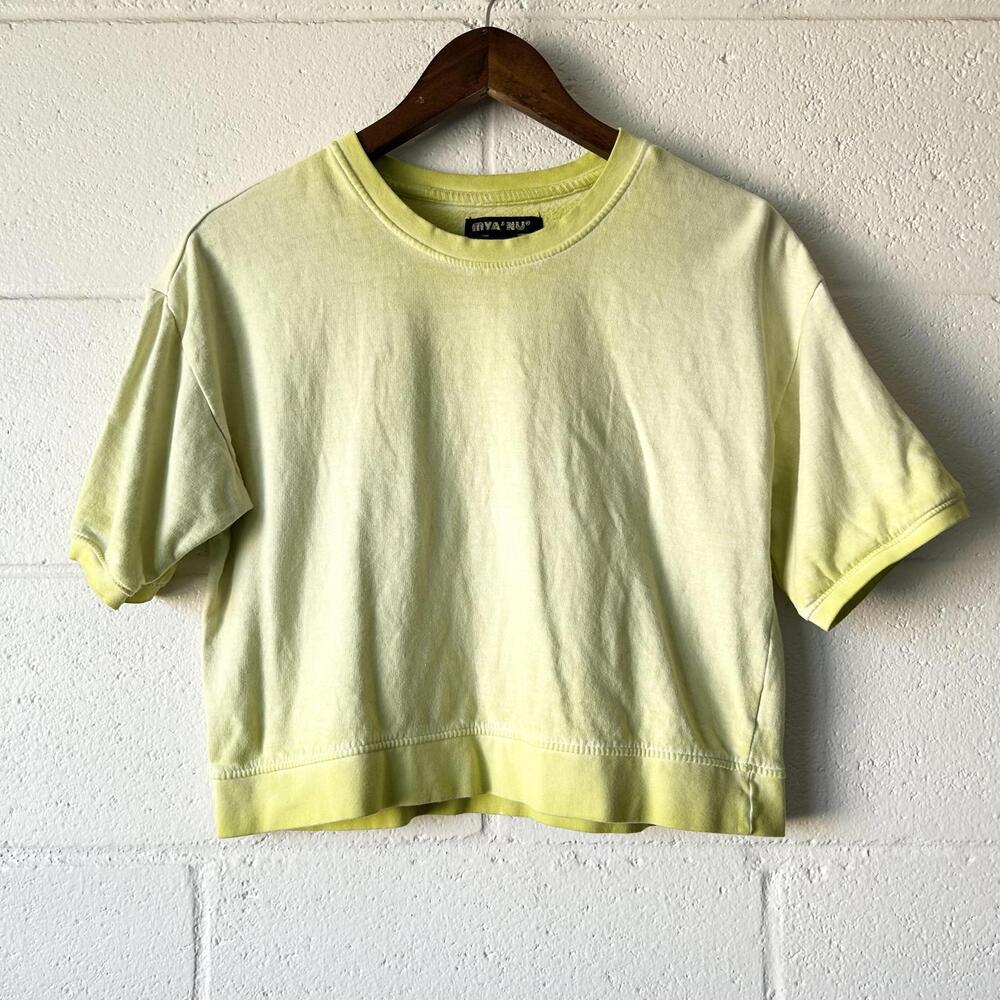 Mya & Nu Acid Wash Short Sleeve Cropped Pullover Sweater Shirt Women's Small